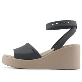 Brooklyn ankelrem-sandaler med kilehæl «Black Beige»