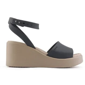 Brooklyn ankelrem-sandaler med kilehæl «Black Beige»