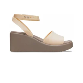 Brooklyn ankelrem-sandaler med kilehæl «Cream White Brown»