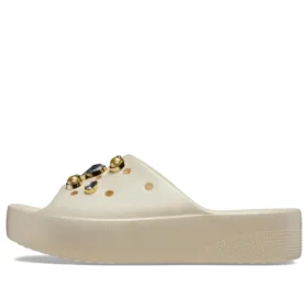Classic Crystals Pearls Platform Slides «White»