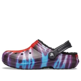 Classic Tie-Dye Stay Warm Cozy Crocs sportstøfler, unisex, lilla og rød