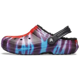 Classic Tie-Dye Stay Warm Cozy Crocs sportstøfler, unisex, lilla og rød