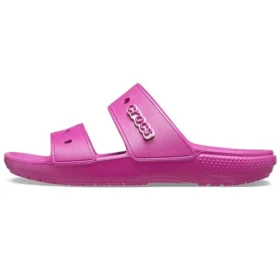 Klassiske, koselige unisex-sandaler i lilla og rødt