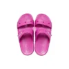 Klassiske, koselige unisex-sandaler i lilla og rødt